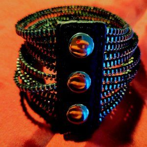 Multi Strand leather & zipper cuff snap Bracelet